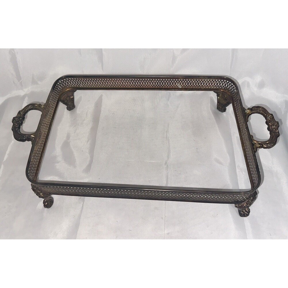 Vintage Silver Plated Footed Casserole Dish Holder Serving Tray 14.5 x 9.5 in